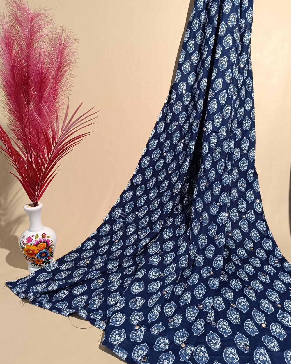 Cotton Abla Work Indigo Blue Colour 42 Inches Width