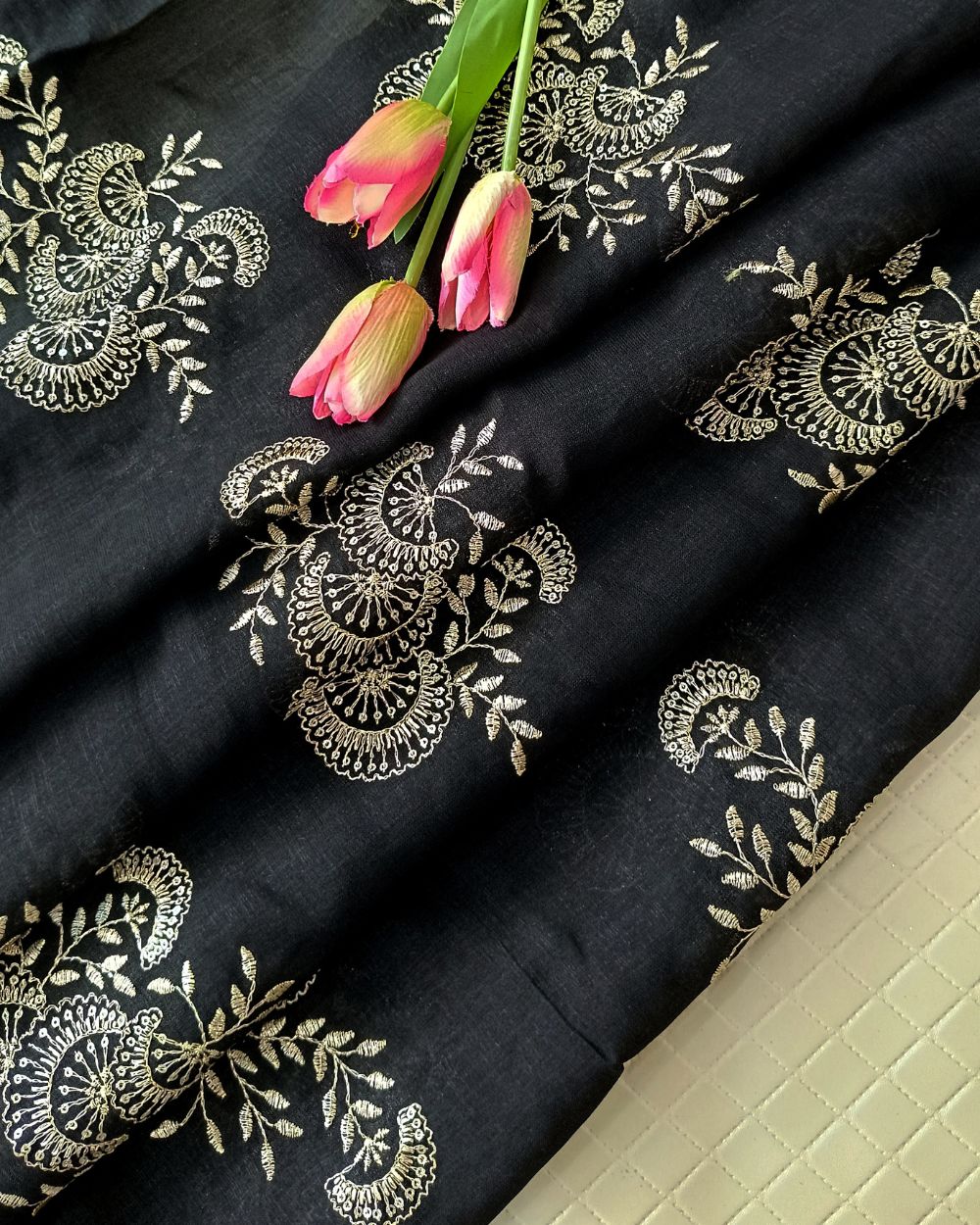 Jute Work Black Colour 42 Inches Width