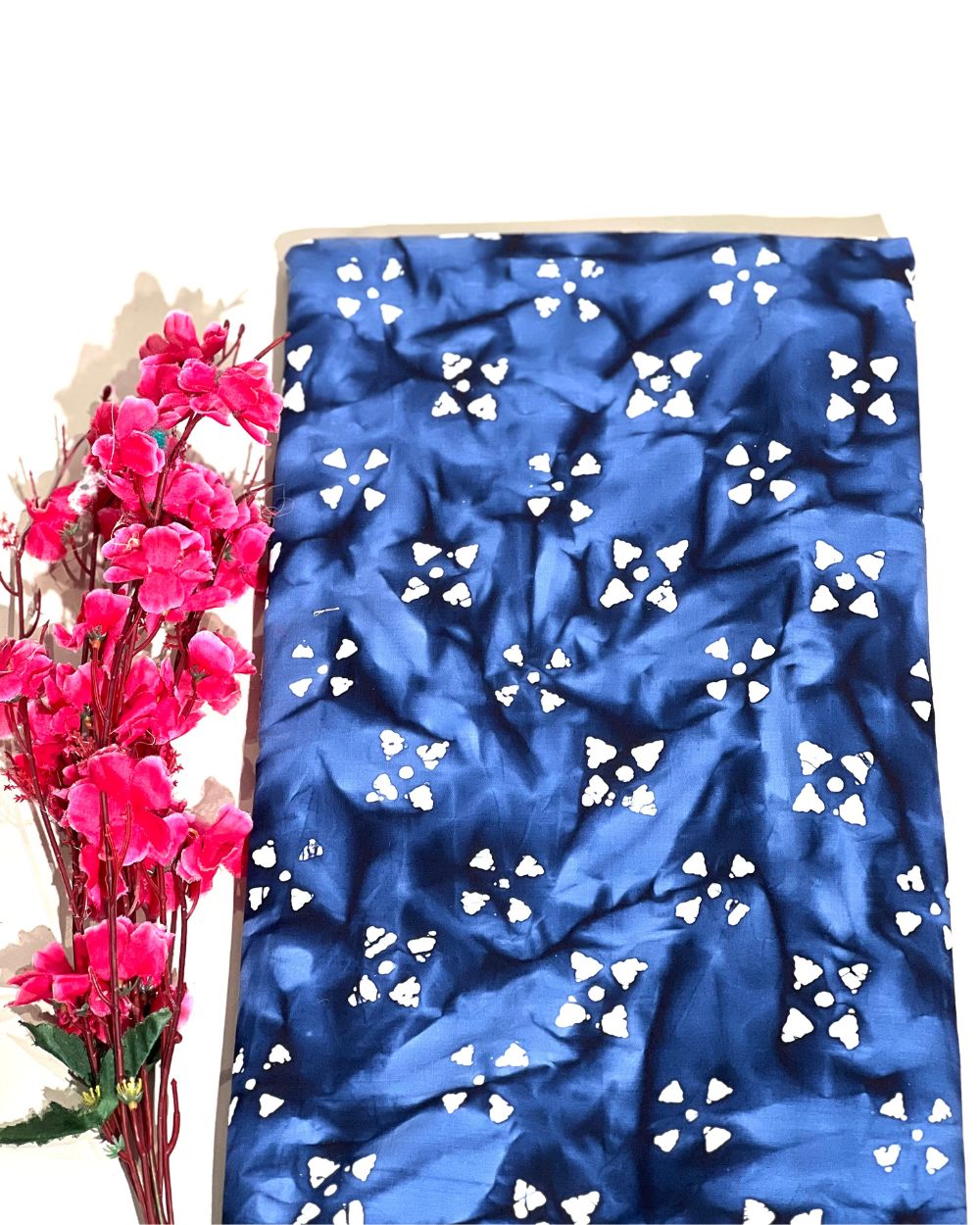 Cotton Hand Blocked Wax Batik Print Navy Blue Colour 45 Inches Width