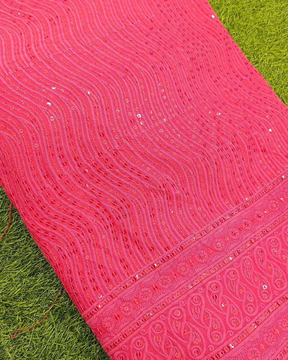 Chikankari Rayon With Border Work Peach Pink Colour 46 Inches Width