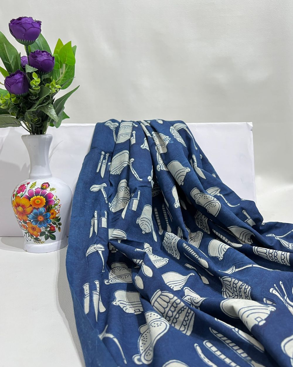 Hand Block Printed Cotton Indigo Blue Colour 44 Inches Width