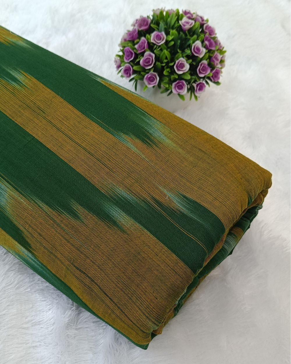 Woven Pure Cotton Ikat Green Colour 42 Inches Width