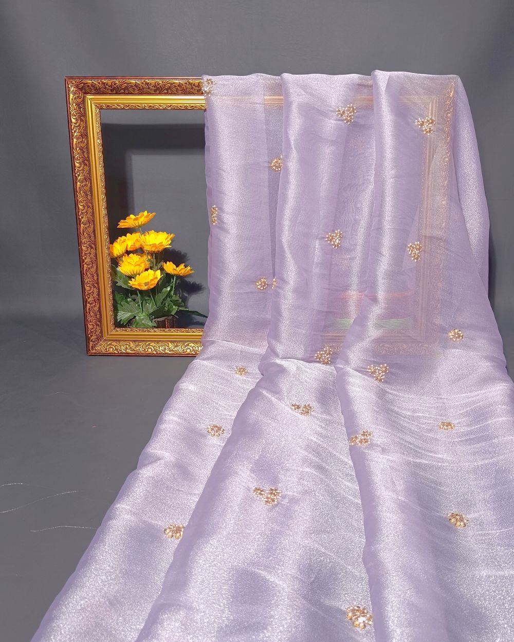 Shimmer Silk Work Lavender Colour 44 Inches Width