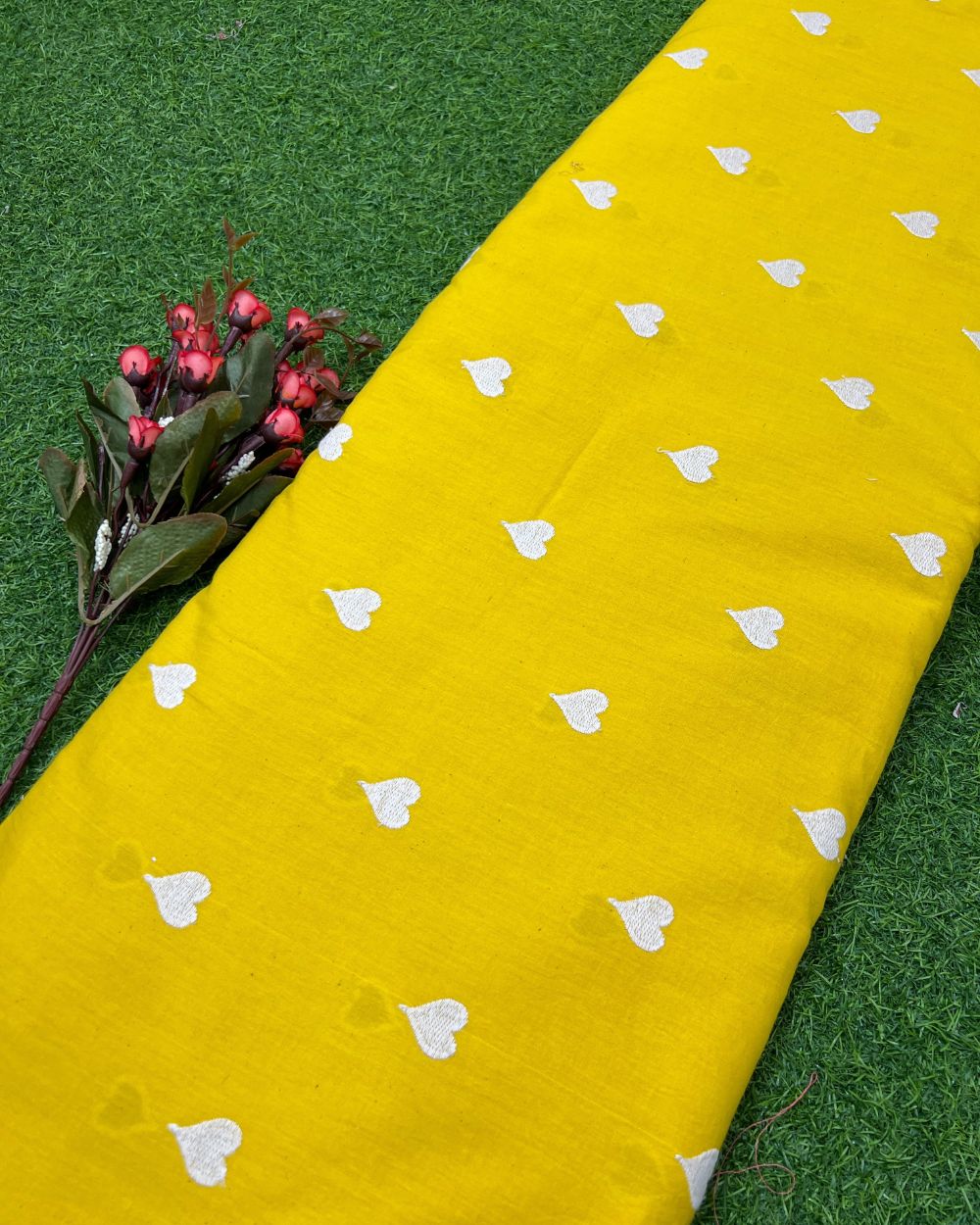 Kora Cotton Work Yellow Colour 42 Inches Width