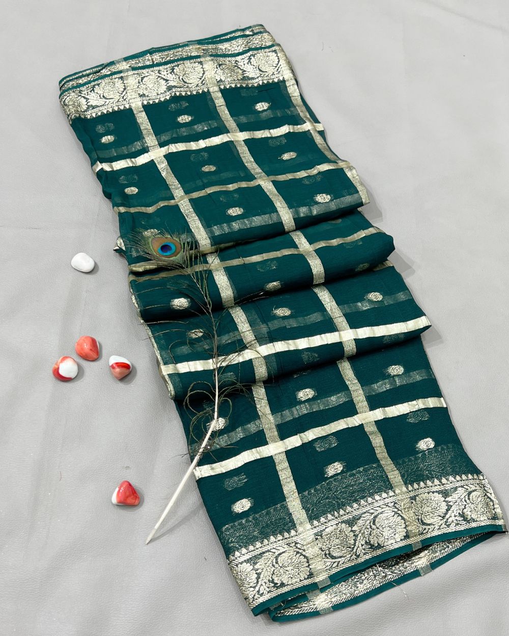 Pure Viscose Saree Without Blouse Peacock Green (Morpankhi) Colour