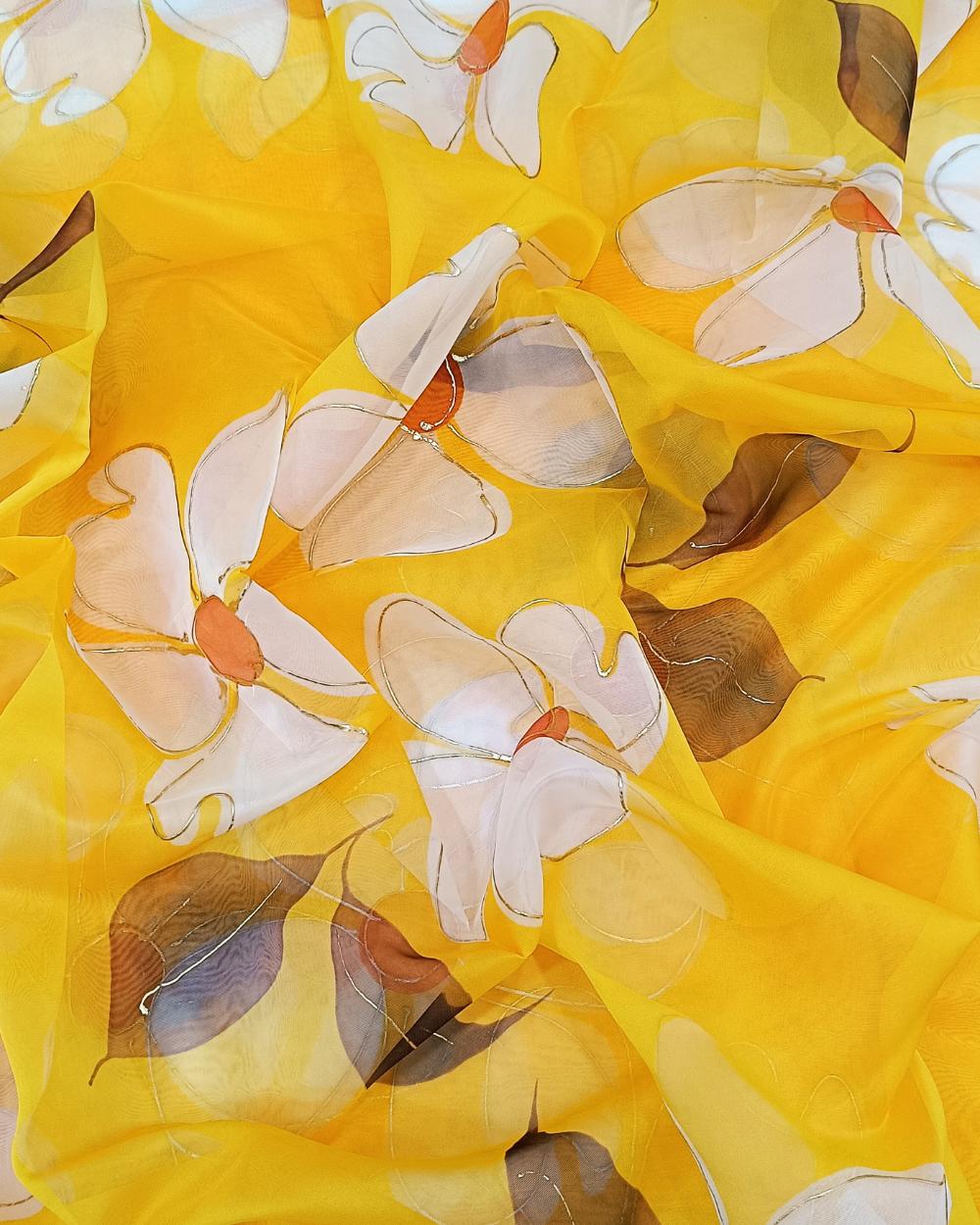 Premium Printed Organza Foil Mango Yellow Colour 43 Inches Width