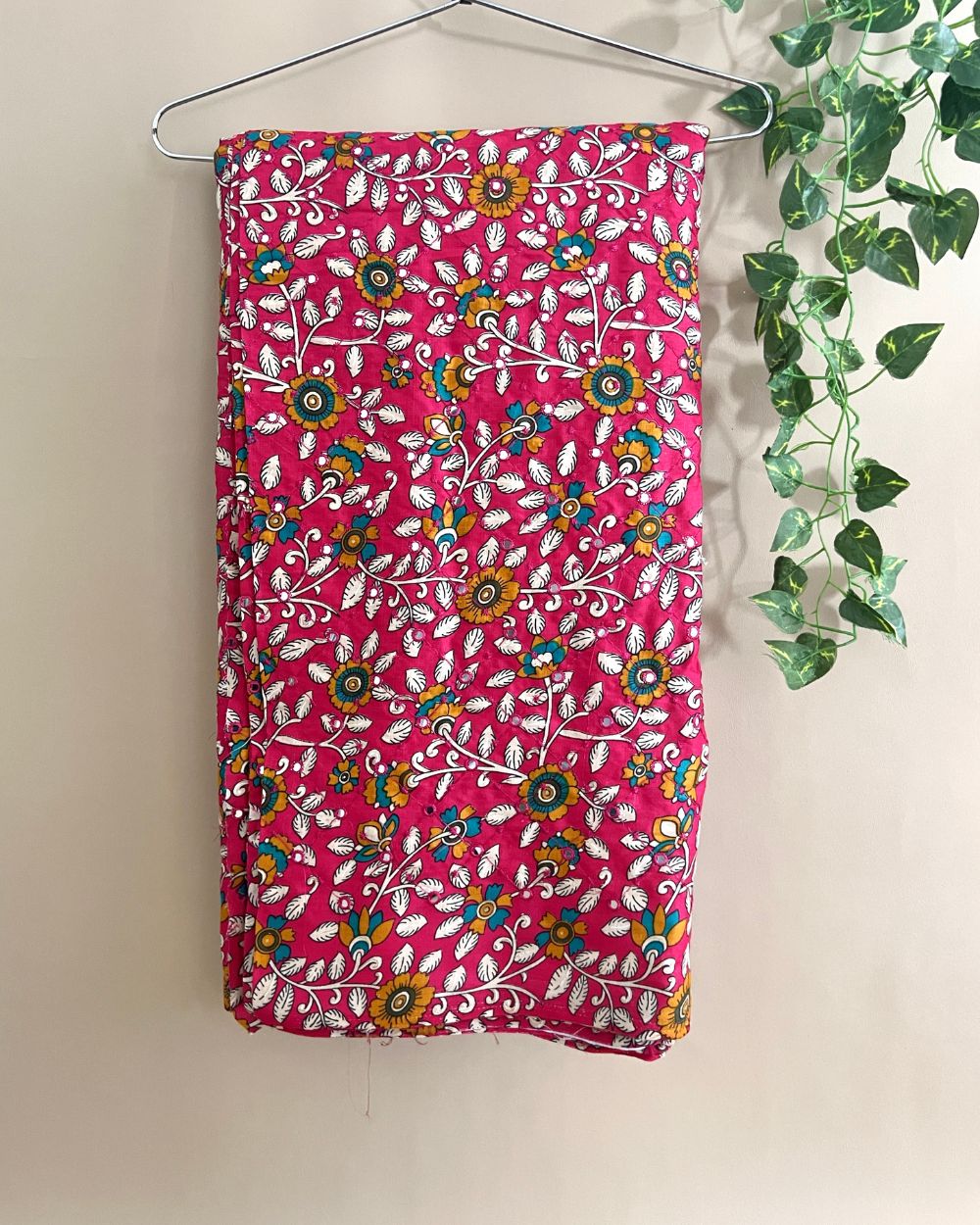Cotton Abla Work Rani Pink Colour 42 Inches Width