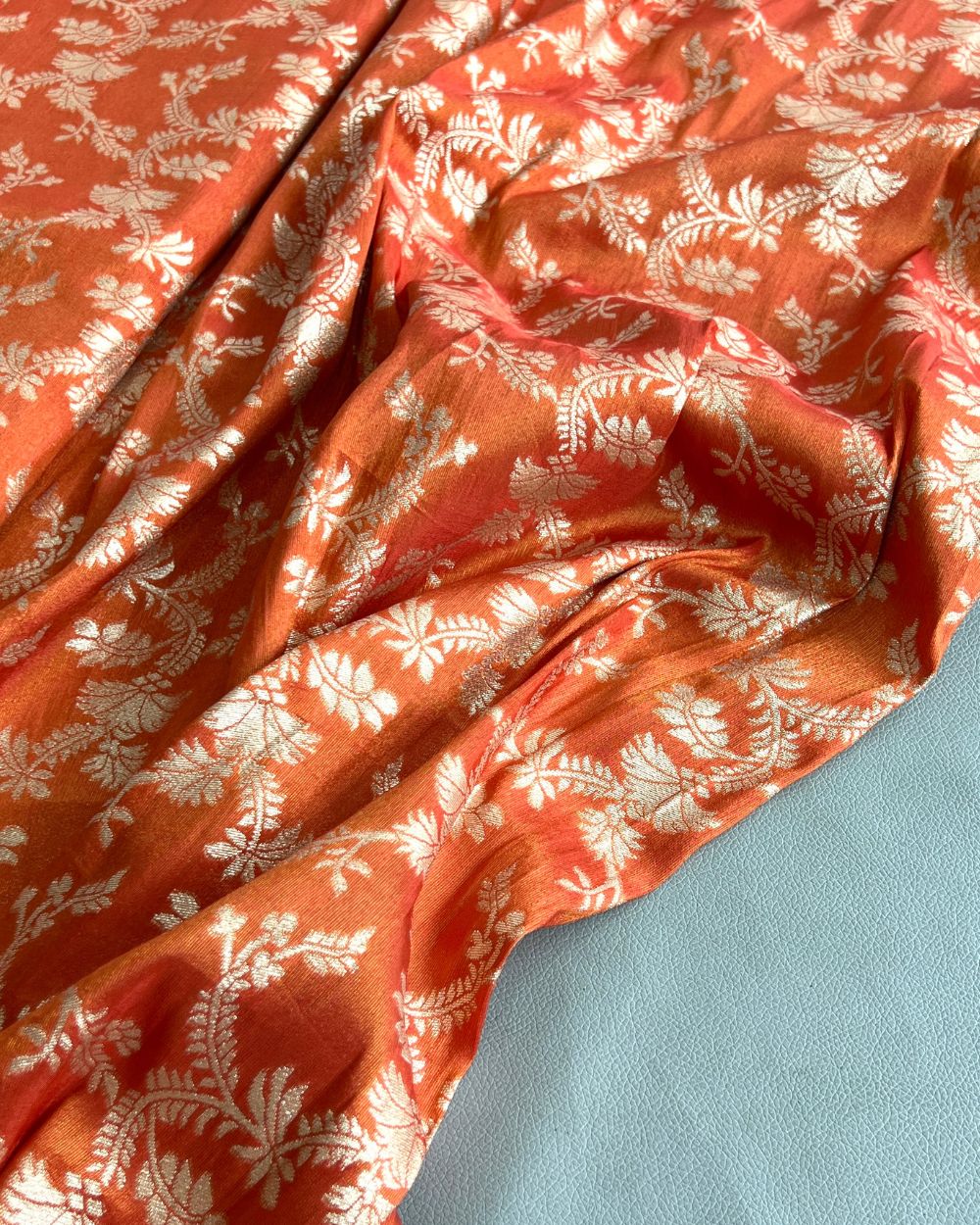 Cosmos Zari Work Orange Colour 45 Inches Width
