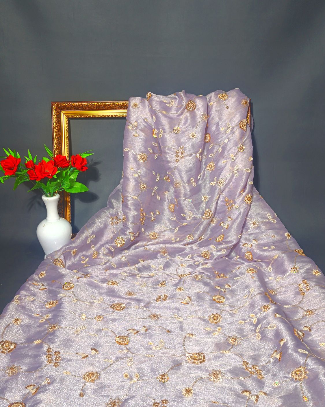 Shimmer Silk Work Lavender Colour 42 Inches Width