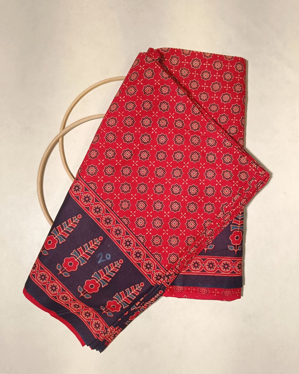 Printed Gujari Cotton with Border Red Colour 42 Inches Width