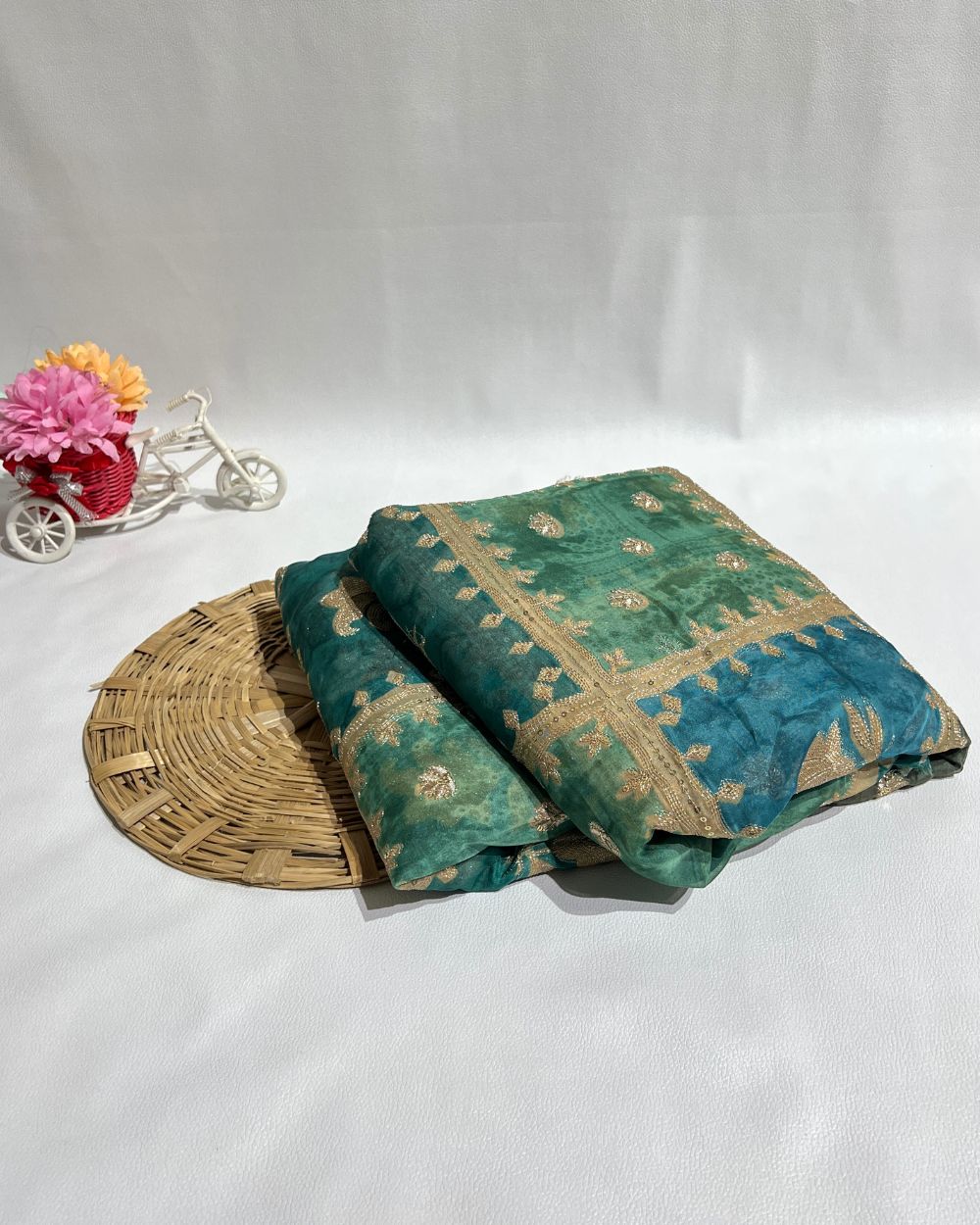 Position Print with Sequin Embroidery on Premium Organza Multicolor 46 Inches Width