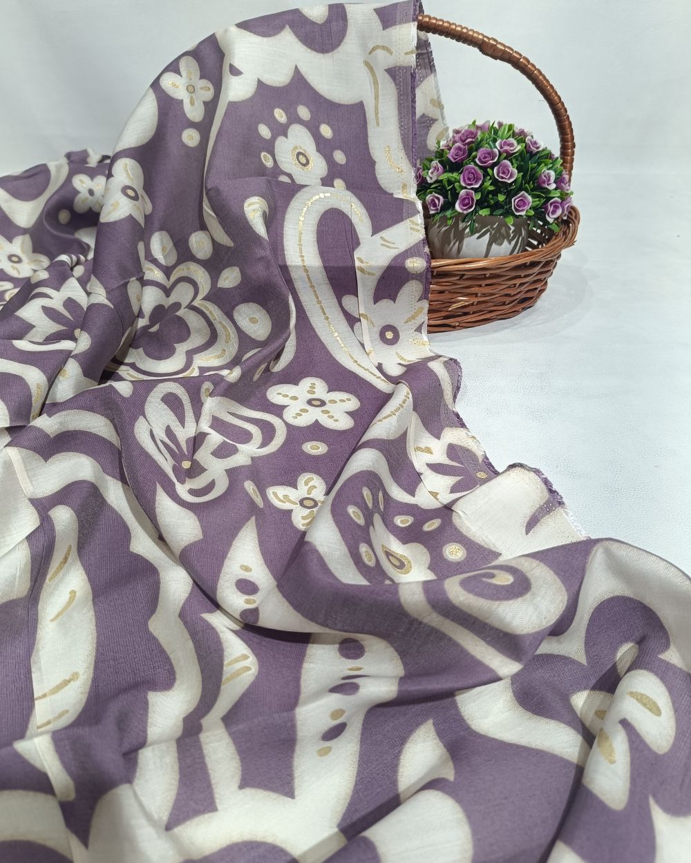 Printed Muslin (Foil) Lavender Grey Colour 43 Inches Width