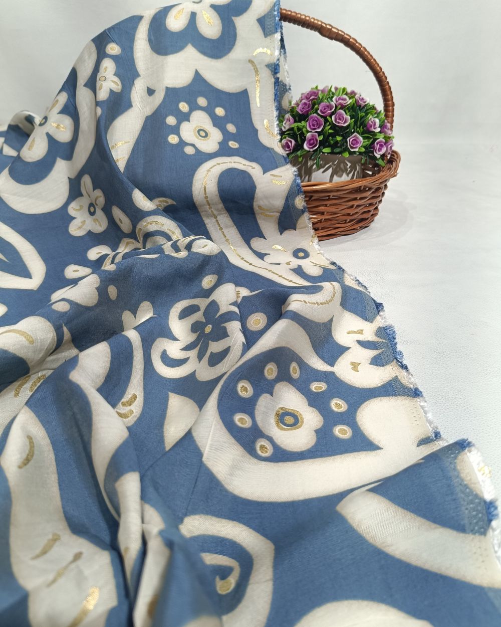 Printed Muslin (Foil) Blue Grey Colour 43 Inches Width