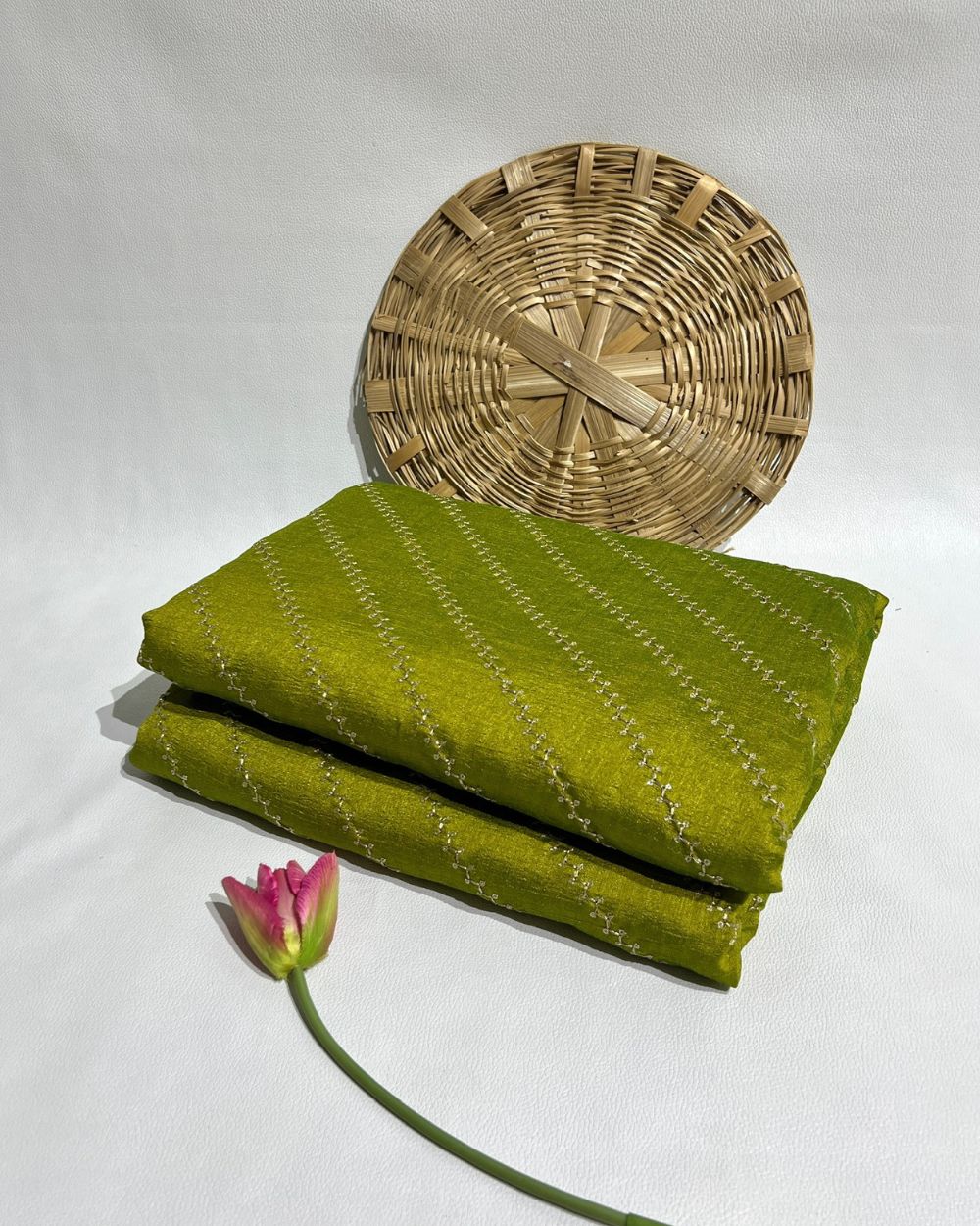 Vichitra Silk Work Lime Green Colour 44 Inches Width