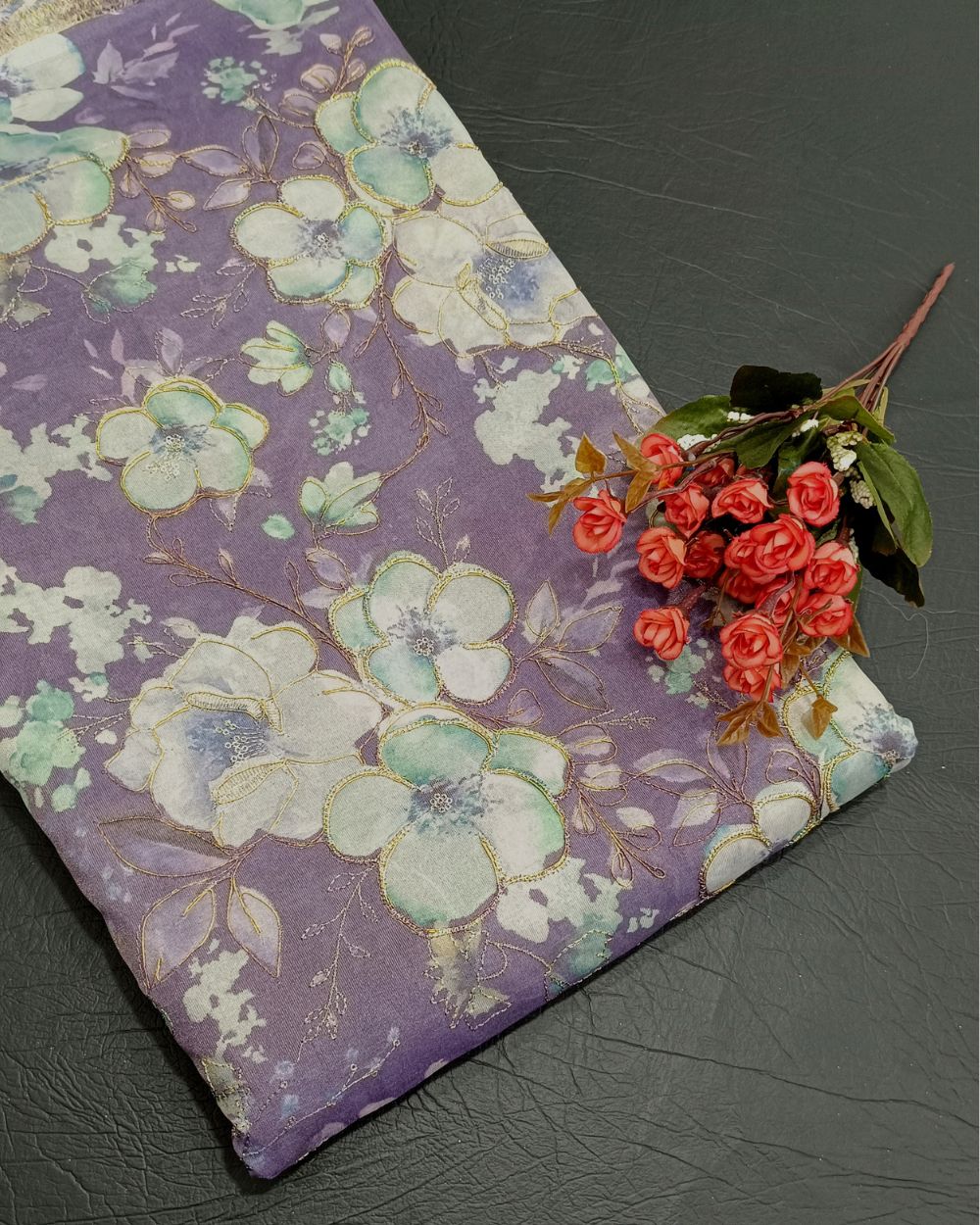 Chanderi Work Pastel Lavender Colour 45 Inches Width