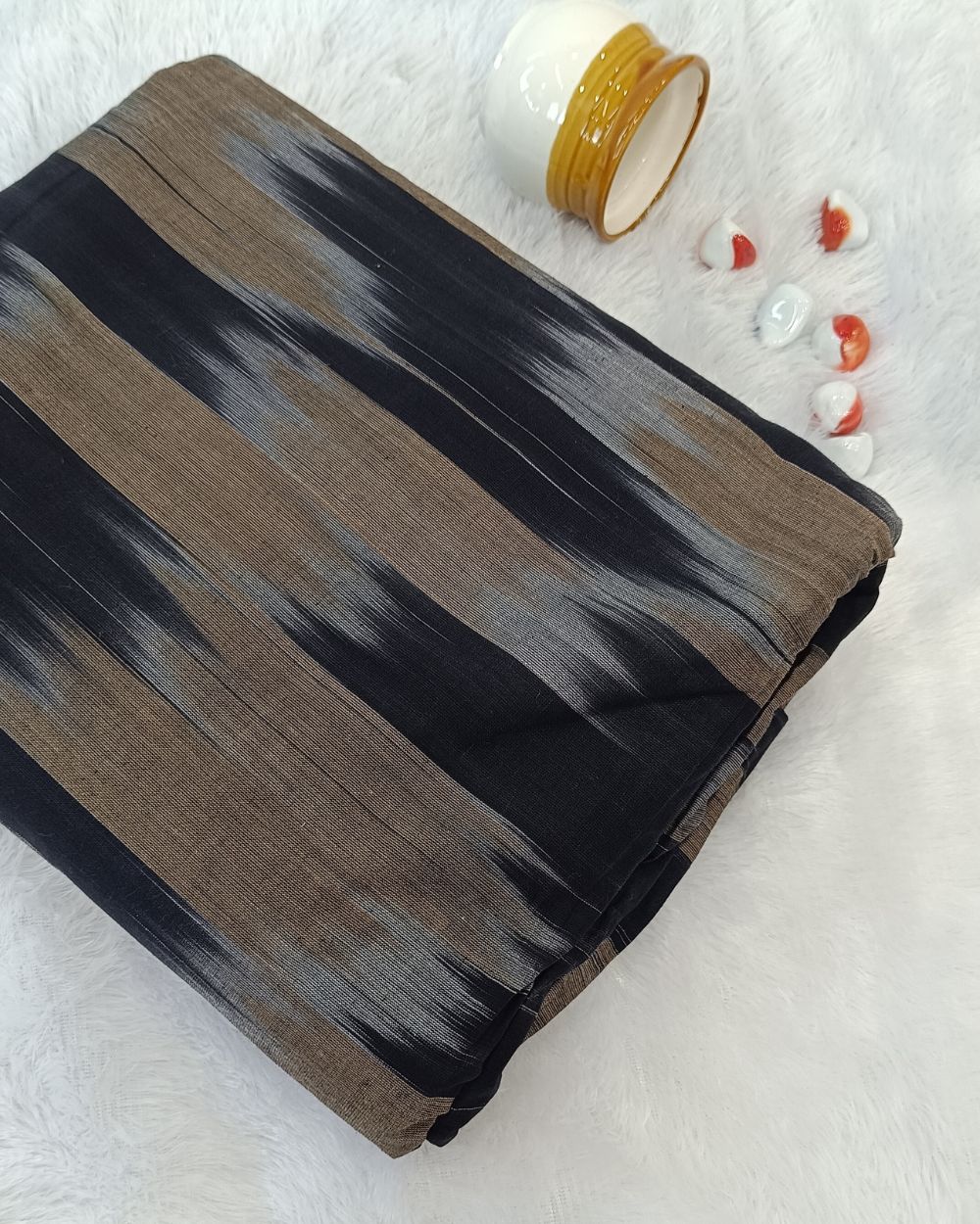 Woven Pure Cotton Ikat Black Colour 42 Inches Width