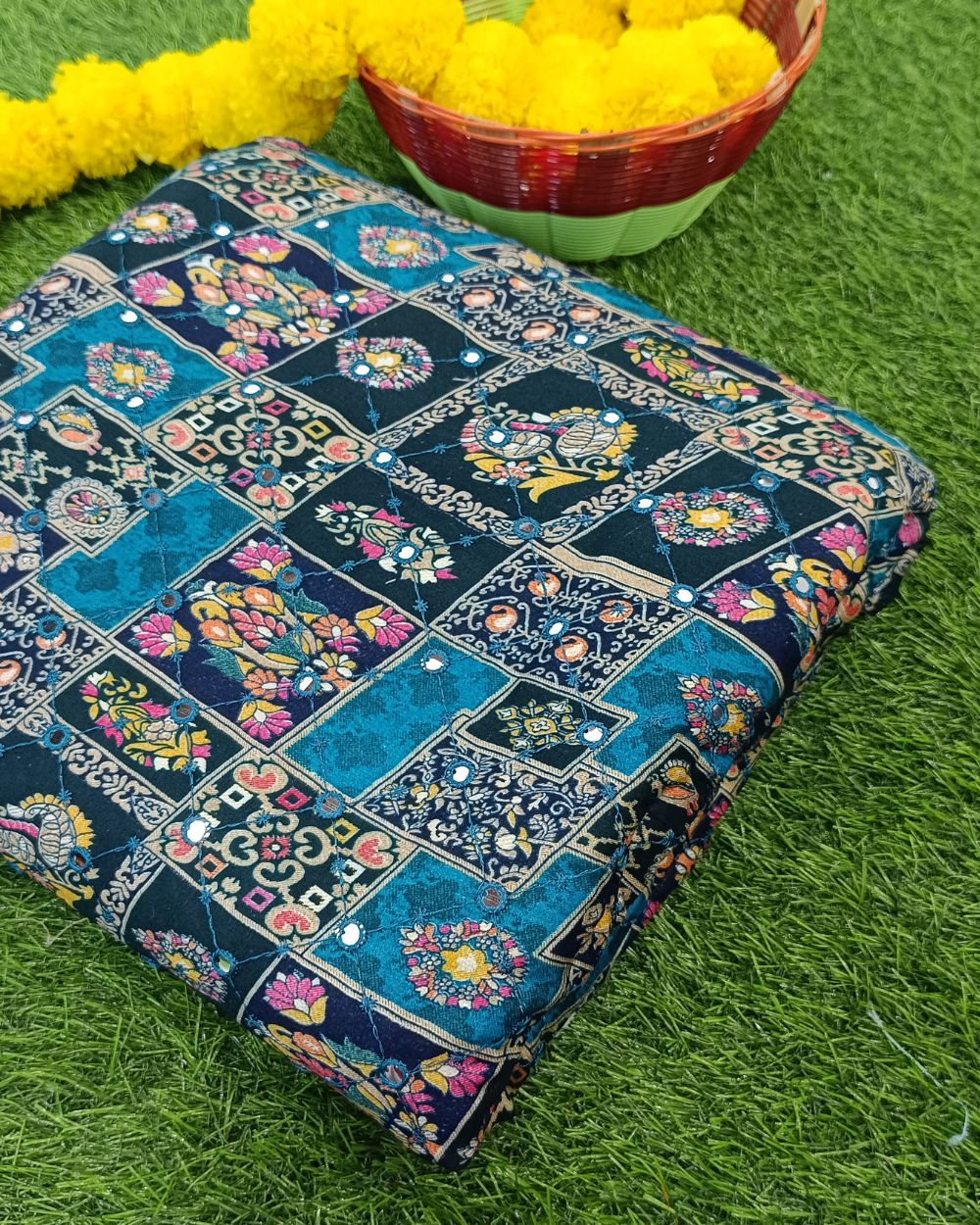 Cotton Abla Work Blue Colour 42 Inches Width