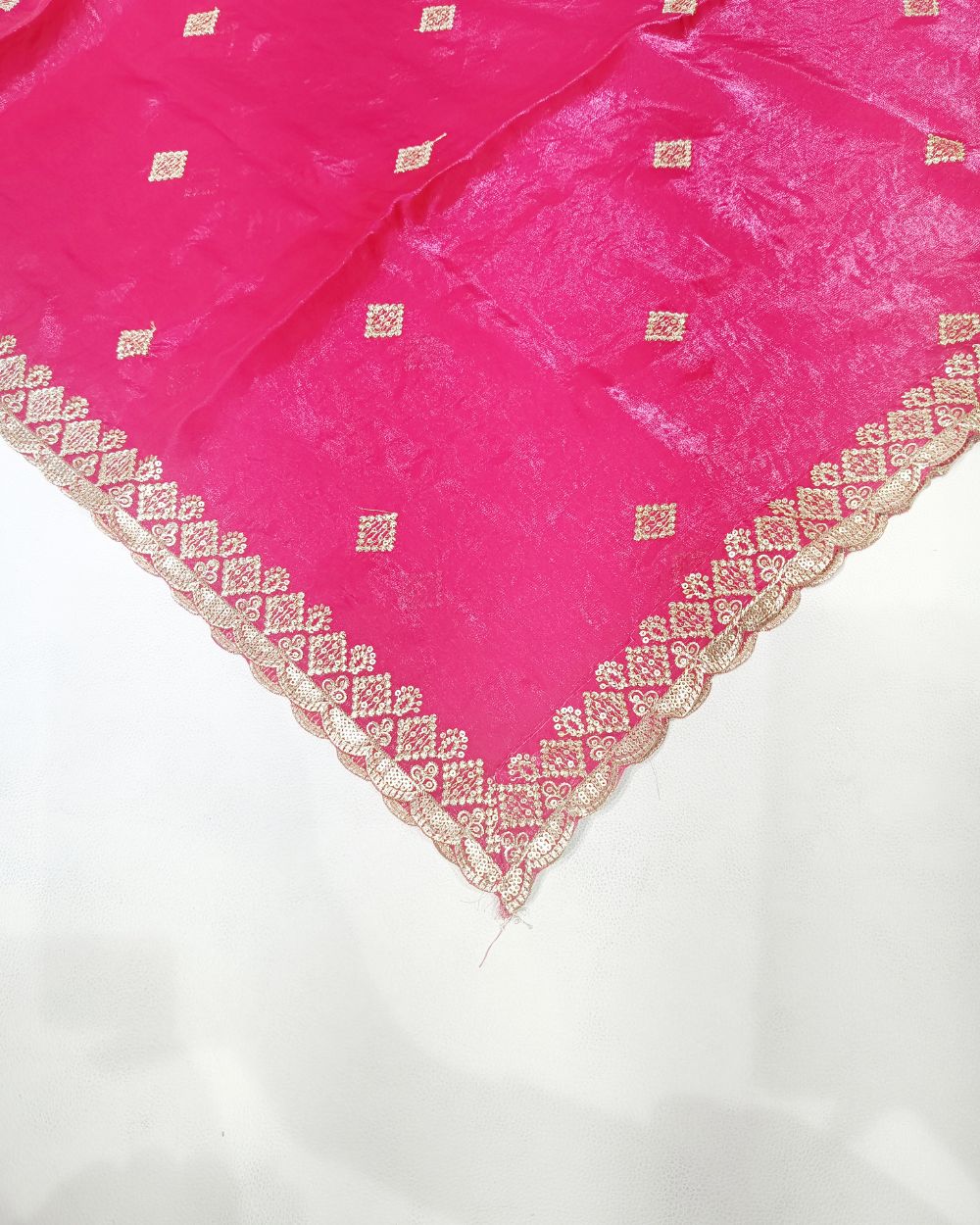 Space Silk Work Dupatta with Border Hot Pink Colour 45 Inches Width