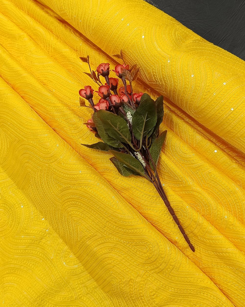 Malai Silk Work Yellow Colour 42 Inches Width