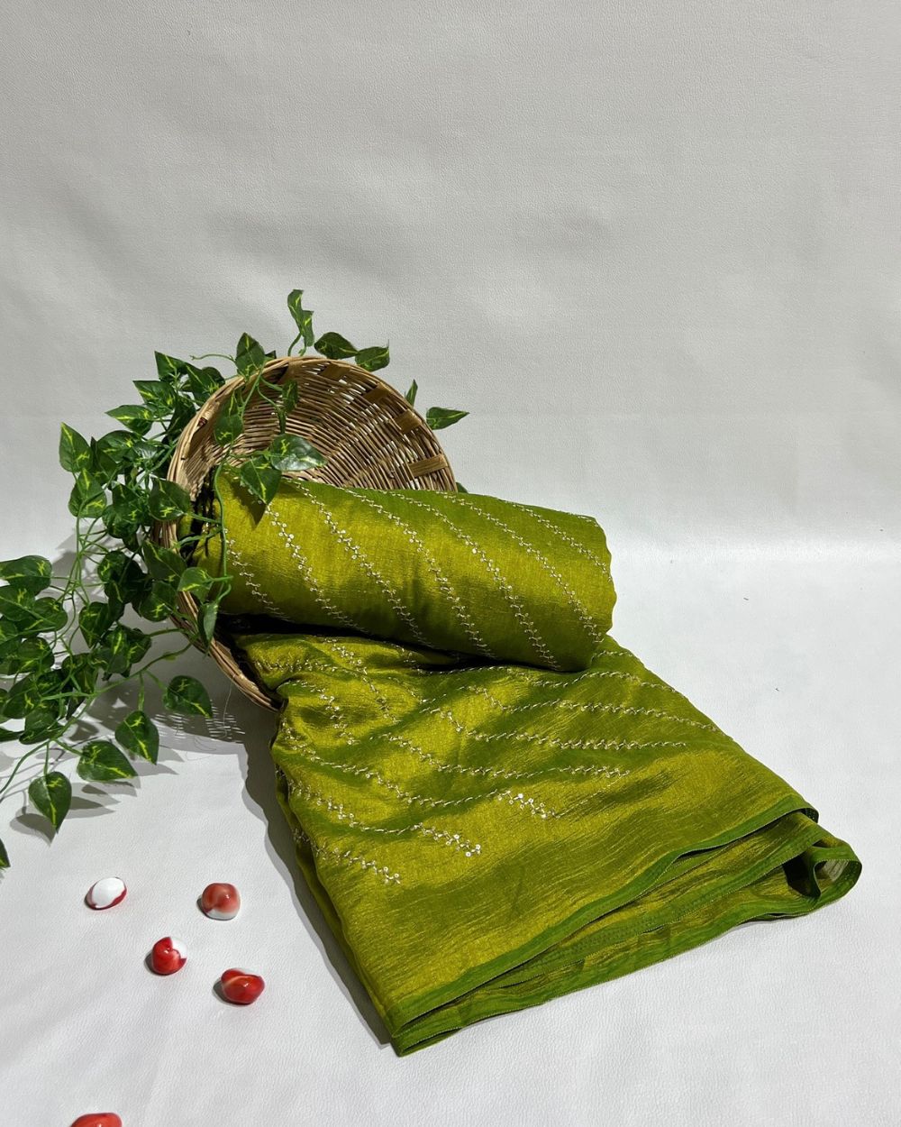 Vichitra Silk Work Lime Green Colour 44 Inches Width