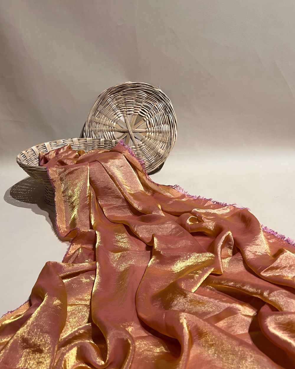 Plain Space Silk (Fendy Satin) Golden Peach Colour 45 Inches Width