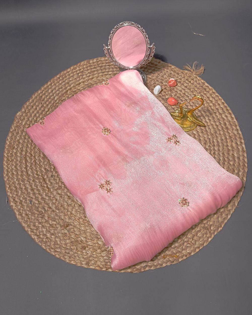Shimmer Silk Work Peach Pink Colour 44 Inches Width