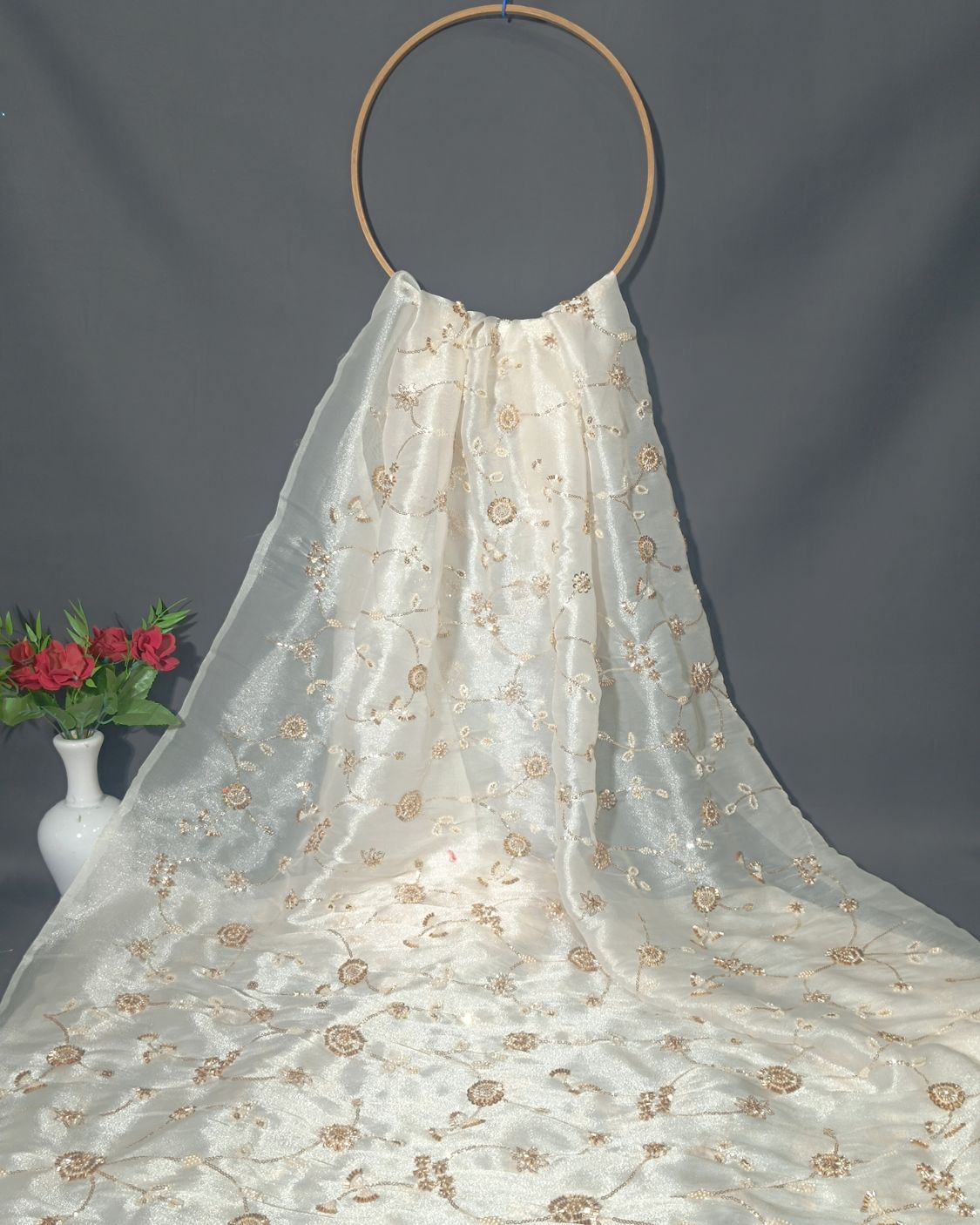 Shimmer Silk Work Off White Colour 42 Inches Width