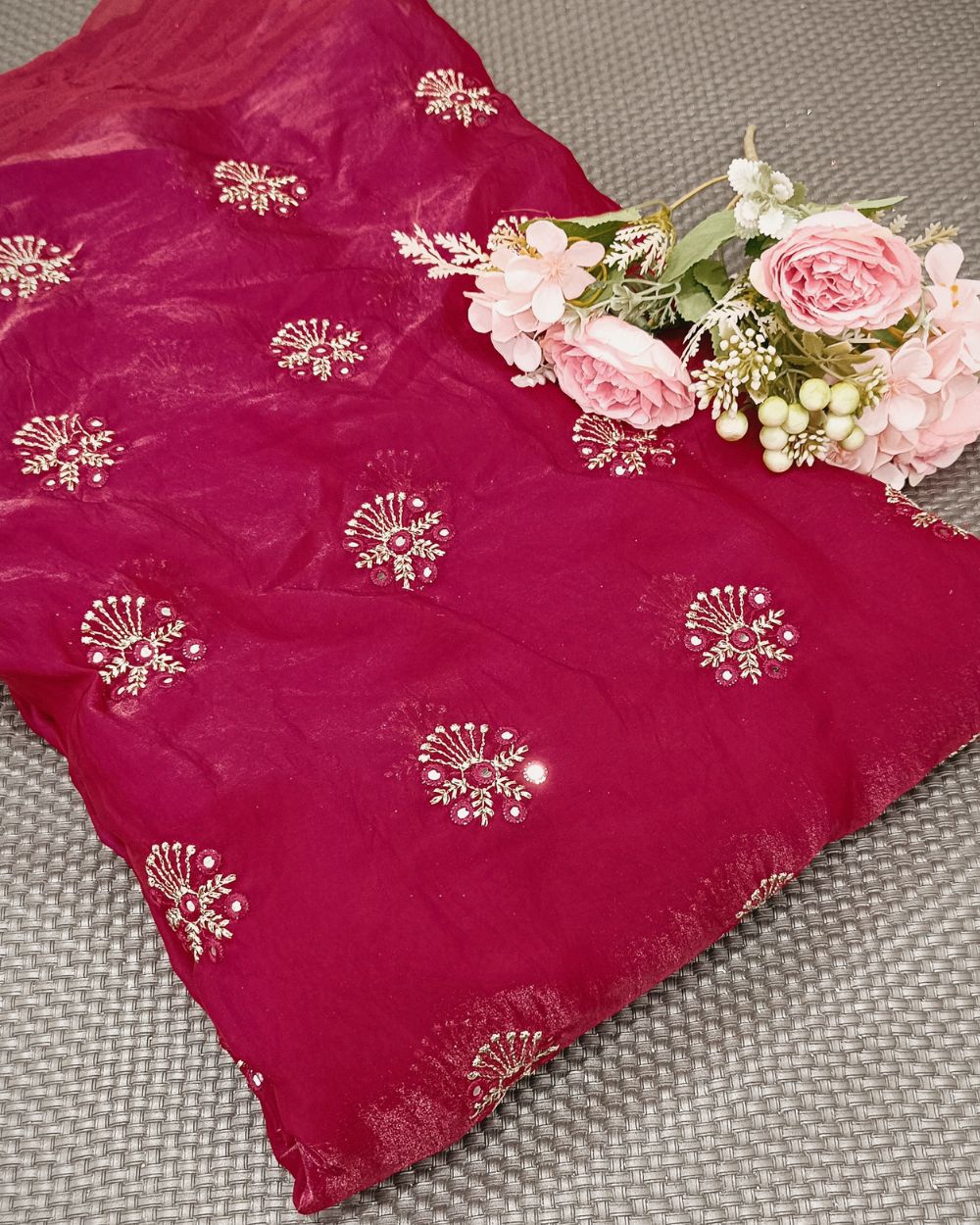 Space Silk Work Rani Pink Colour 44 Inches Width