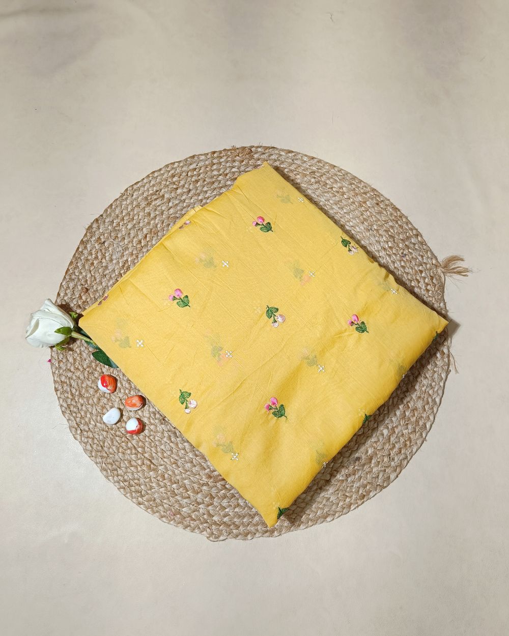 Mal Cotton with Thread Work Yellow Colour 40 Inches Width