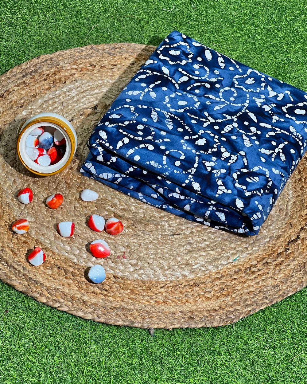 Cotton Hand Blocked Wax Batik Print Navy Blue Colour 46 Inches Width