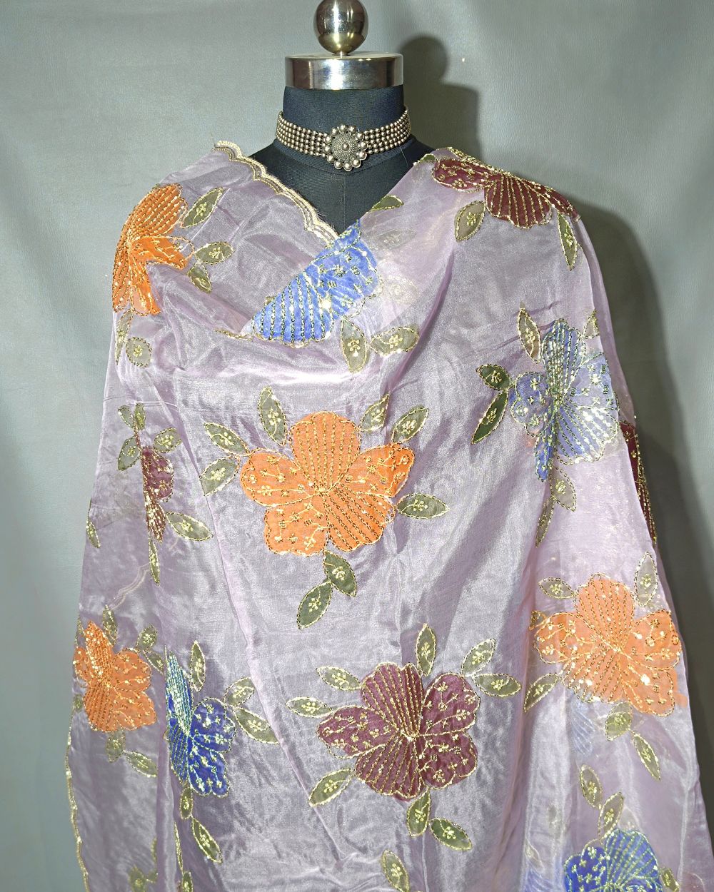 Premium Pure Soft Organza Work Dupatta Pastel Lavender Colour 39 Inches Width