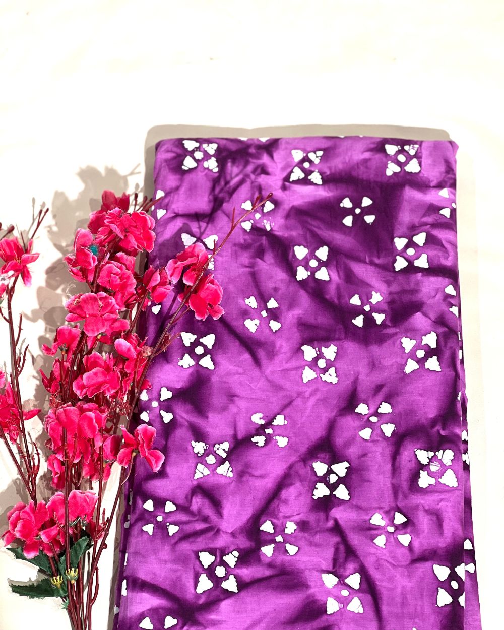 Cotton Hand Blocked Wax Batik Print Purple Colour 45 Inches Width