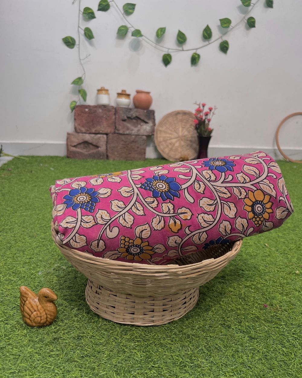Hand Block Printed Cotton Kalamkari Pink Colour 47 Inches Width