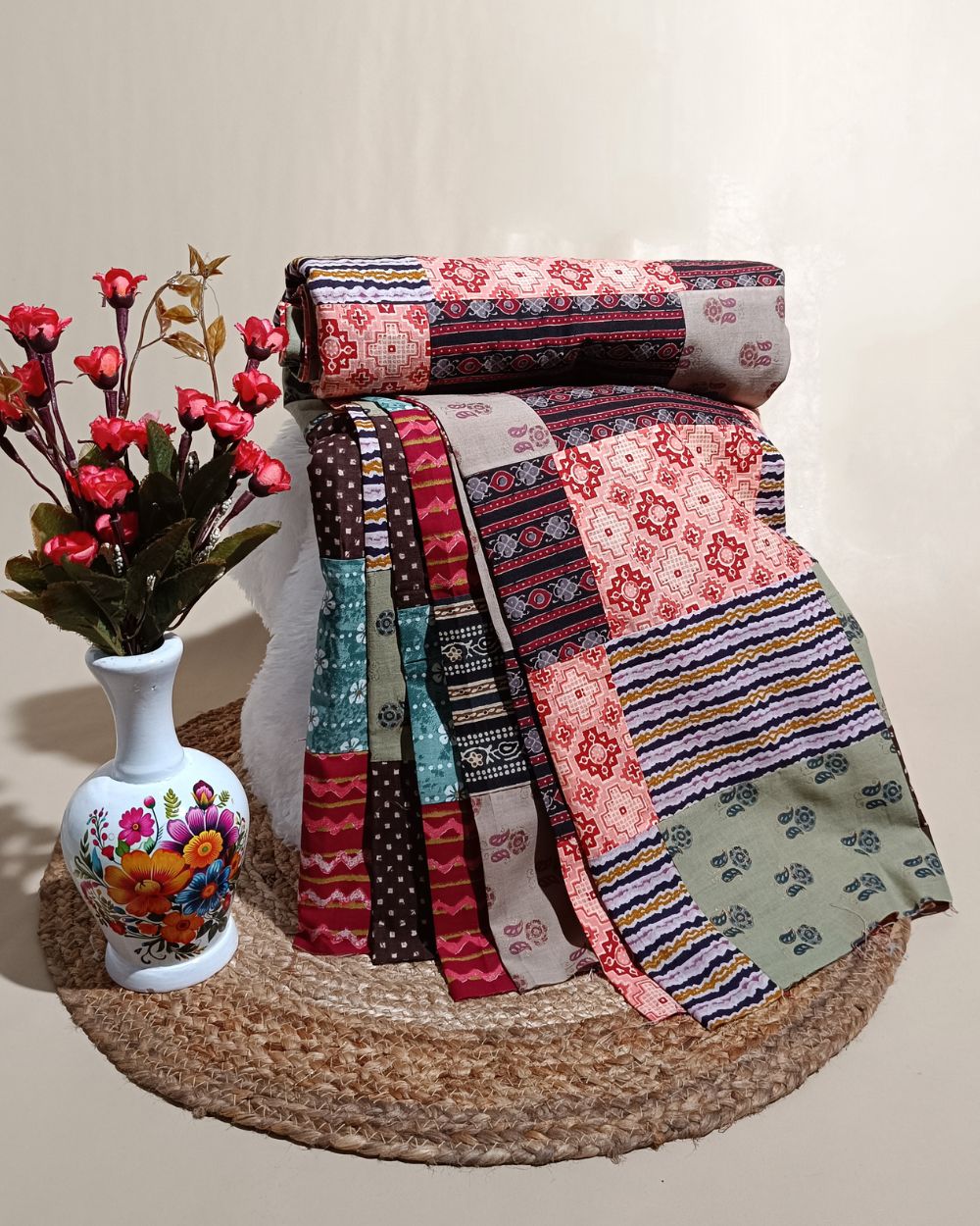 Printed Cotton  Patchwork Quilt Multicolor 42 Inches Width