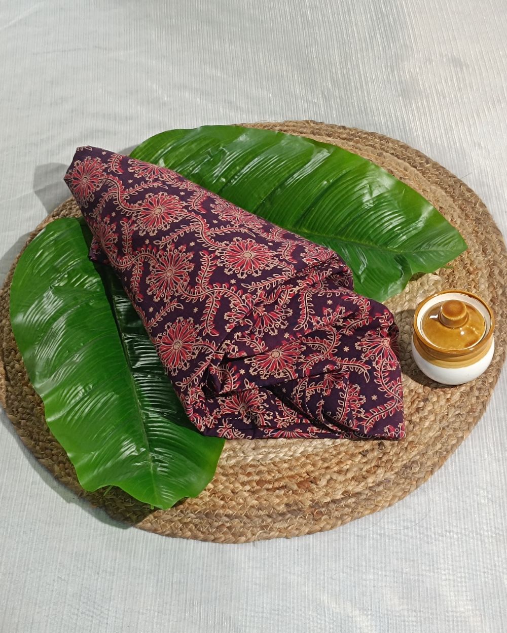 Ajrakh Cotton Natural Dye Block Printed Wine Colour 44 Inches Width