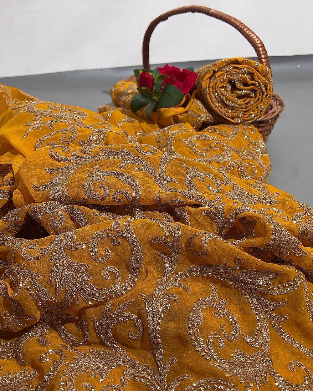 Georgette Work Turmeric Yellow Colour 42 Inches Width