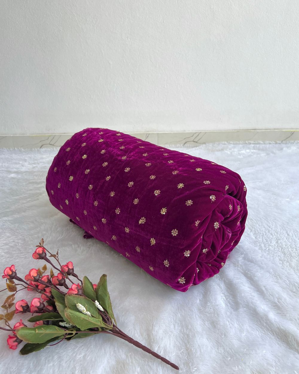 Premium Velvet Butti Work Rani Pink Colour 44 Inches Width