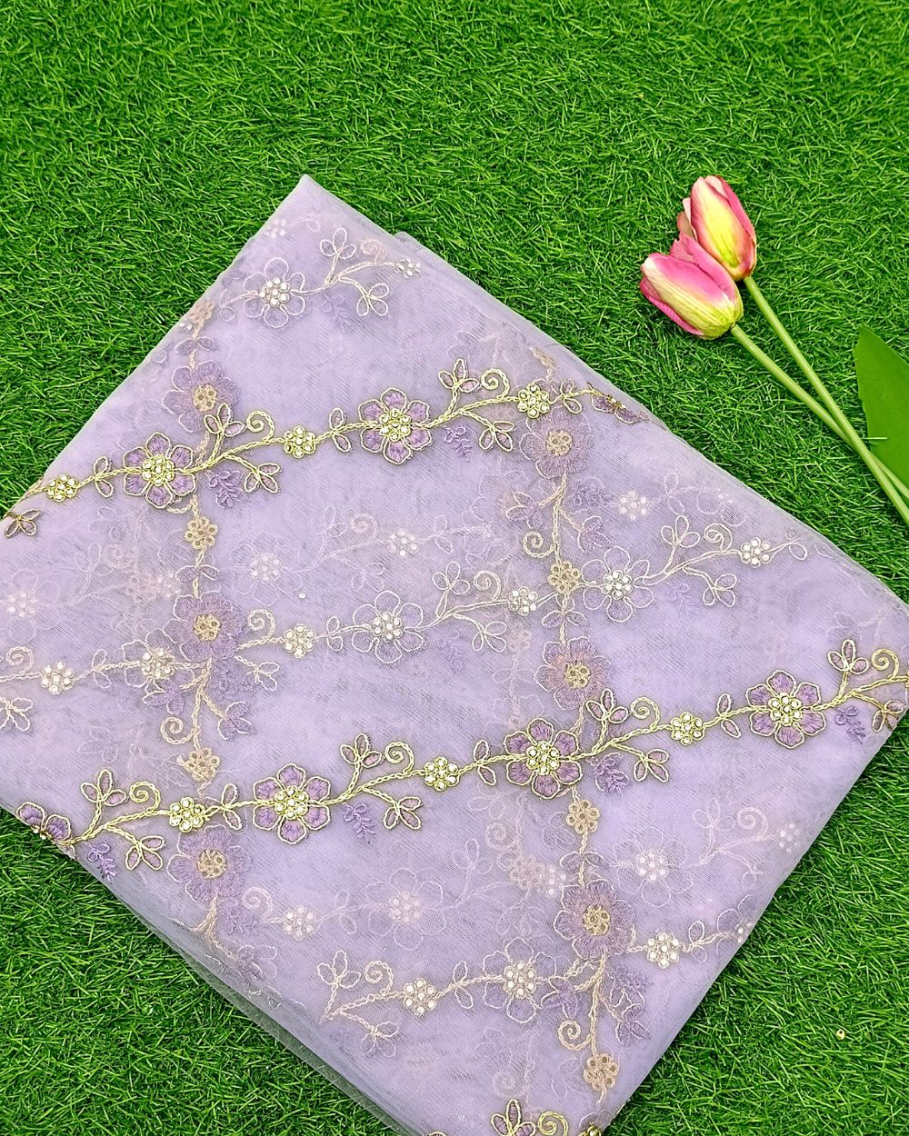 Net Stone Work Lavender Colour 45 Inches Width