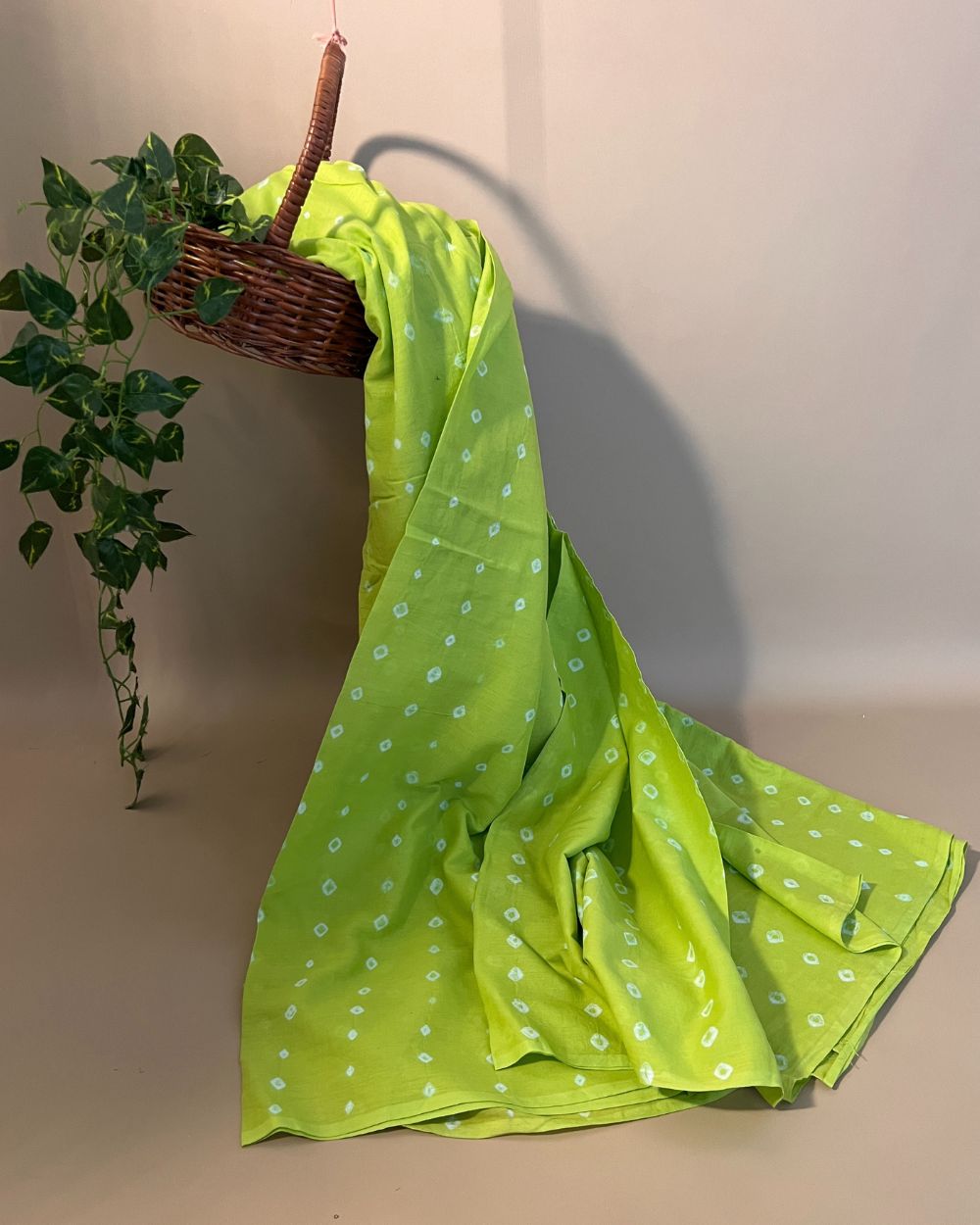 Pure Soft Cotton Bandhani Print Parrot Green Colour 44 Inches Width