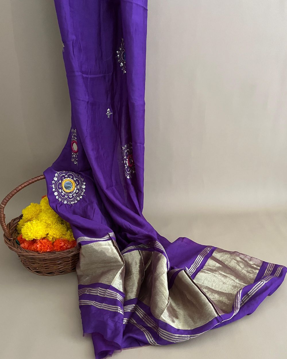 Abla Work Dupatta Cotton Silk Purple Colour 41 Inches Width