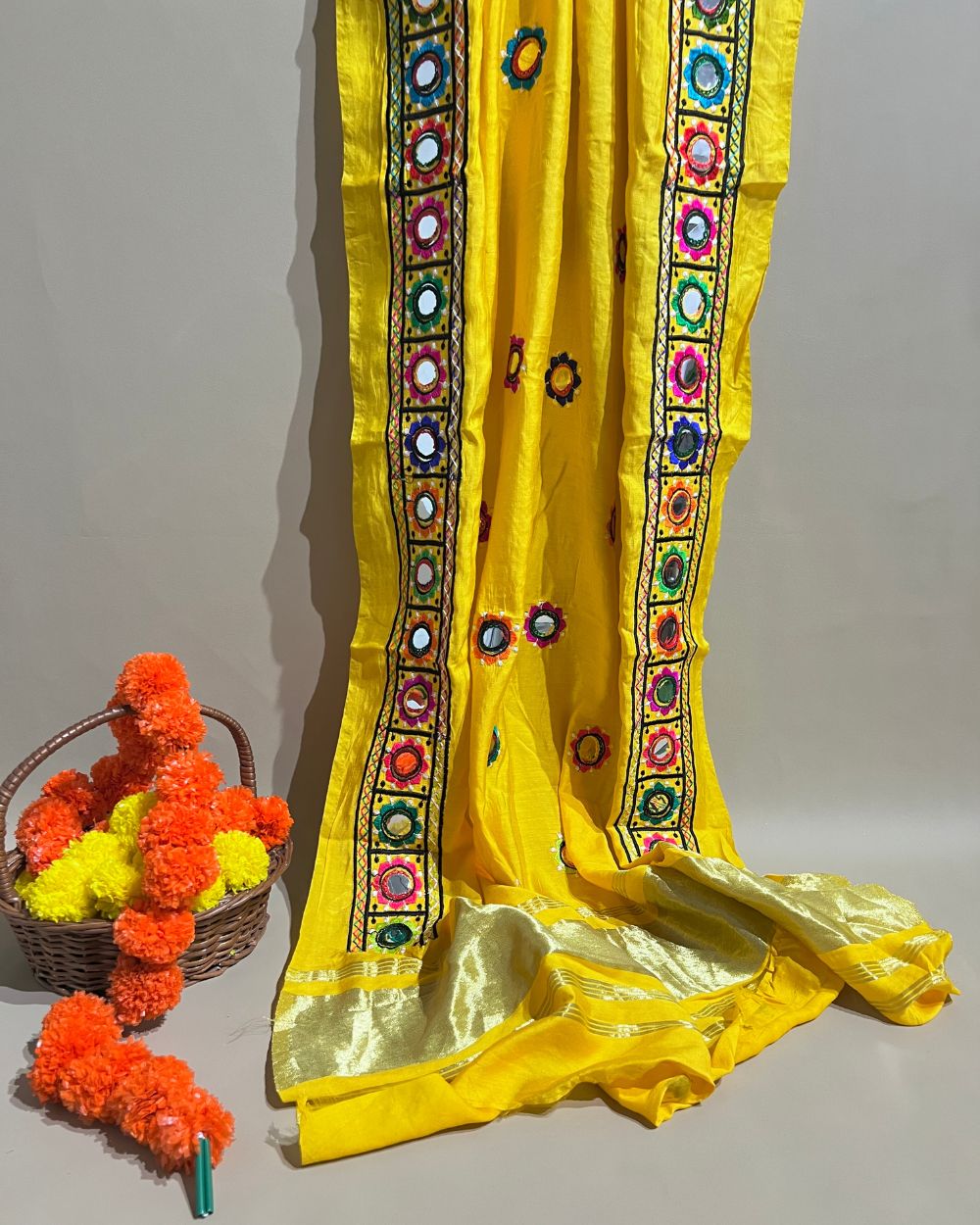 Abla Work Dupatta Cotton Silk Yellow Colour 42 Inches Width