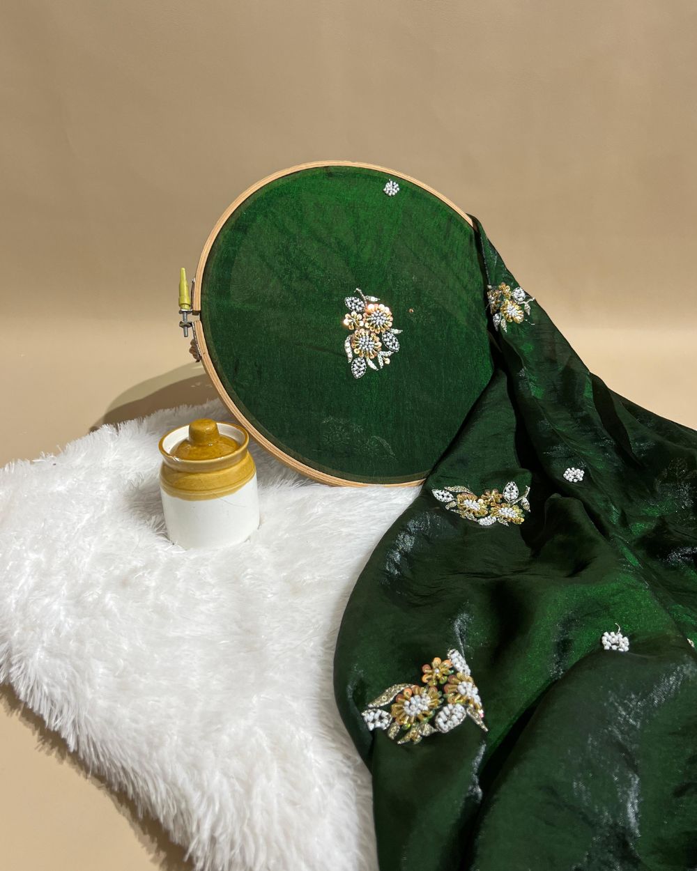 Space Silk Work Dark Green Colour 45 Inches Width