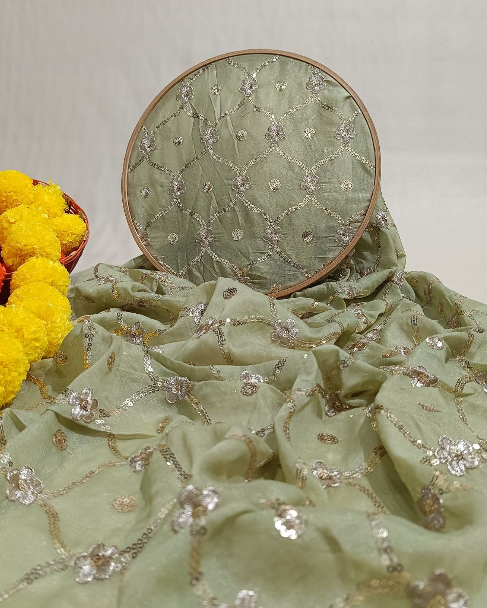 Premium Georgette Work Pista Colour 44 Inches Width