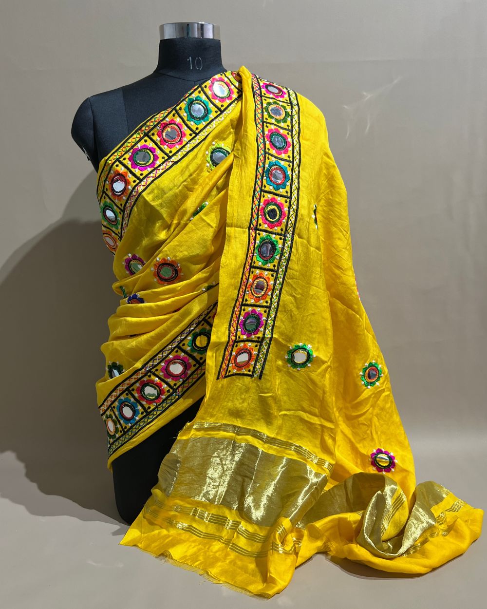 Abla Work Dupatta Cotton Silk Yellow Colour 42 Inches Width