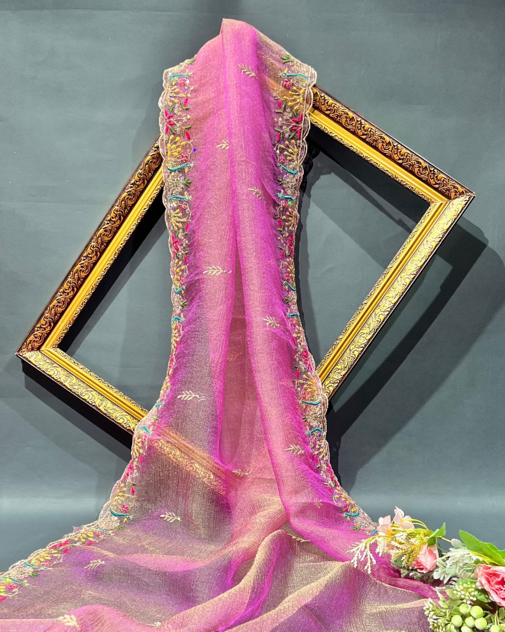 Premium Organza Crush Work Dupatta Fabric Blush Pink Colour 38 Inches Width