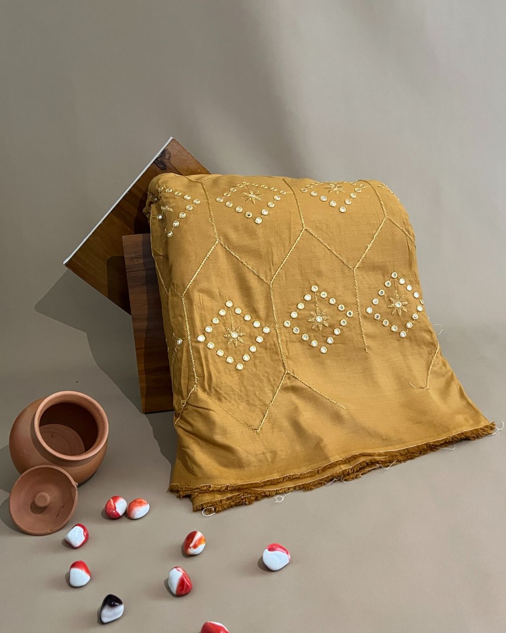 Rayon Abla Work Golden Colour 44 inches width