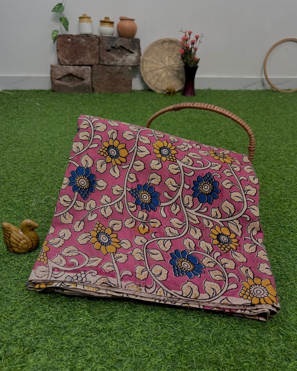 Hand Block Printed Cotton Kalamkari Pink Colour 47 Inches Width