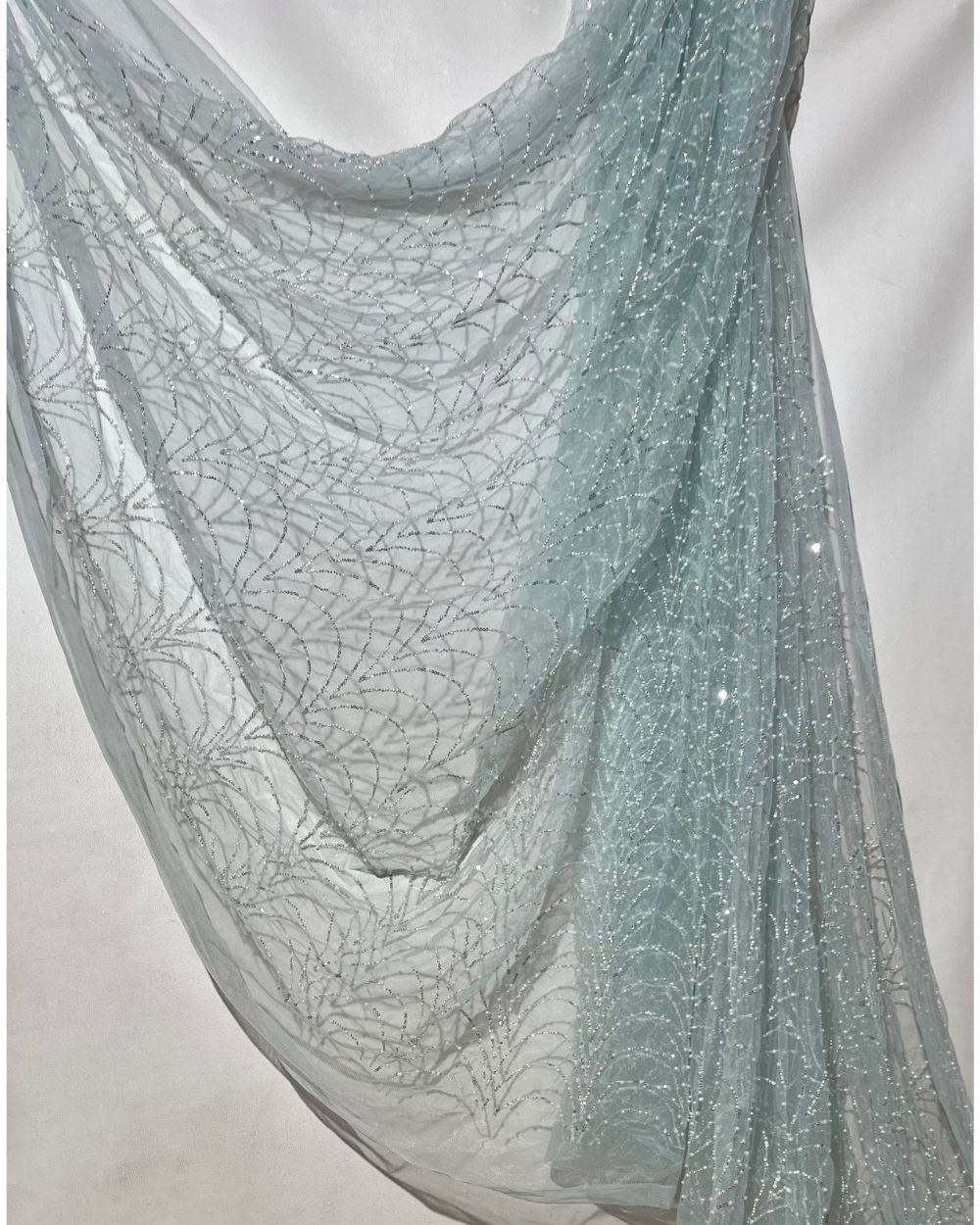 Imported Net Work Light Sky Blue Colour 62 Inches Width