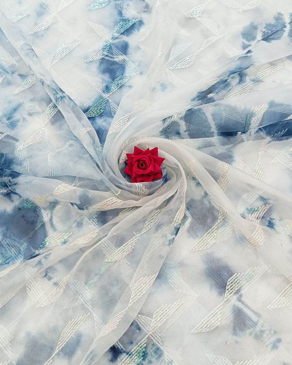 Organza Shibori Work Blue Colour 44 Inches Width