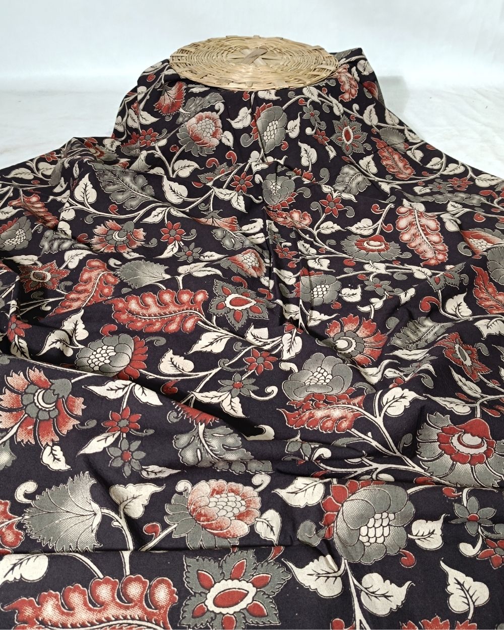 Hand Block Printed Cotton Kalamkari Black Colour 46 Inches Width